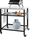 Stainless Steel Outdoor Grill Cart Pizza Oven Stand Trolley Table with Wheels Three-Shelf Movable Food Prep and Work Table Heavy Duty Grill Carts Outdoor Cart 31.5"×24"×35.5"