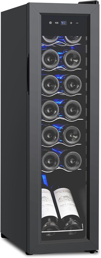14 Bottle Mini Wine Fridge, Wine Cooler Temperature Adjustment Range 41~64°F, Wine Fridge Small with Triple Pane Clear Glass Door, Wine Coolers for Home.