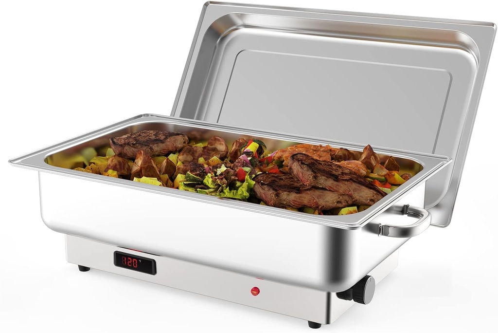 Electric Chef Chafing Dish Buffet Set 9QT Buffet Servers and Warmers Digital Display Temperature Warming Tray Stainless Steel Food Warmer for Parties Commercial Food Steam Table