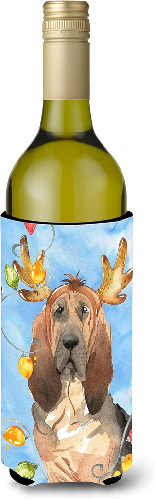 Caroline's Treasures CK2471LITERK Christmas Lights Bloodhound Wine Bottle Hugger Bottle Cooler Sleeve Hugger Machine Washable Collapsible Insulator Beverage Insulated Holder