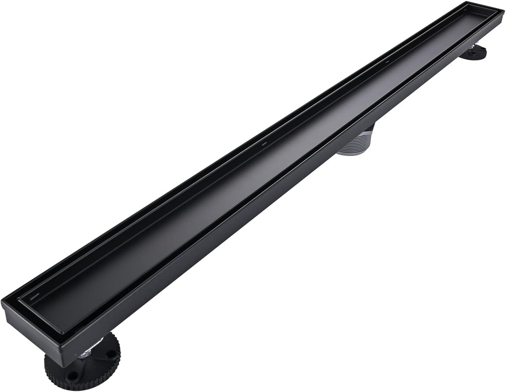 Linear Shower Floor Drain, Black 36 Inch 304 Stainless Steel Bathroom Drains Kit, Rectangular Shower Trench Drain with Reversable Tile-in Pattern Drain Cover & Hair Catcher