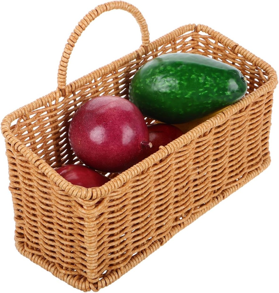 Cabilock Wall-Mounted Storage Basket, Khaki Plastic Multifunctional Wicker Hanging Baskets, Rattan Hanging Storage Organizer Contains with Handle for Home Kitchen Produce