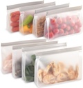 Reusable Storage Bags, Stand Up Ziplock Bags, Reusable Sandwich Bags, Freezer Lunch Bags, Leakproof, BPA Free, 4 Large bags, 4 Middle bags