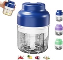 Electric Mini Garlic Chopper Set, Multi-functional Portable Vegetable Cutter Set, 250/ 320ML Rechargeable Small Food Processor for Chili Onion Ginger (blue,250ml)
