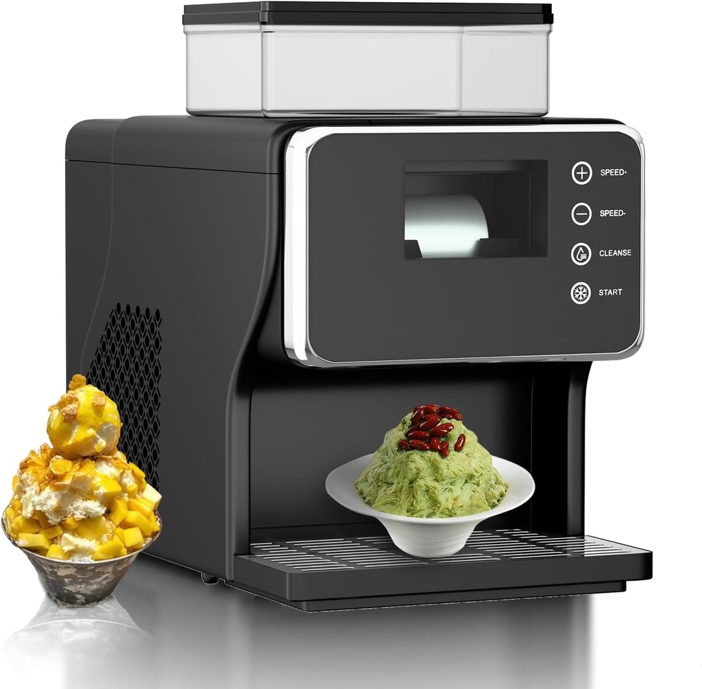 Shaved Ice Machine, Portable Ice Maker with Rapid Cooling and Food-Grade Stainless Steel Material, Adjustable Snowflake Ice Making Speed, Ice Cream Maker for Home, Office, Restaurant, Bar, Party