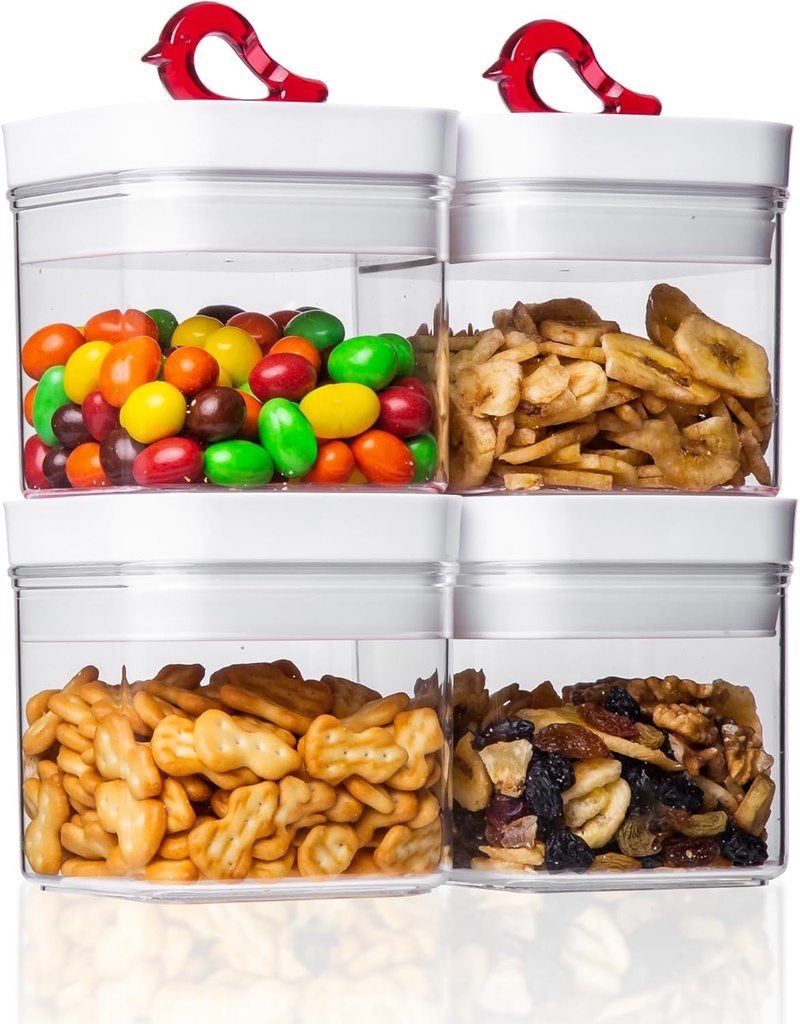 LHS Airtight Food Storage Container Set 4 Pack, BPA Free Kitchen Pantry Organization Canisters with One-handed Leak Proof Lids, Small, White