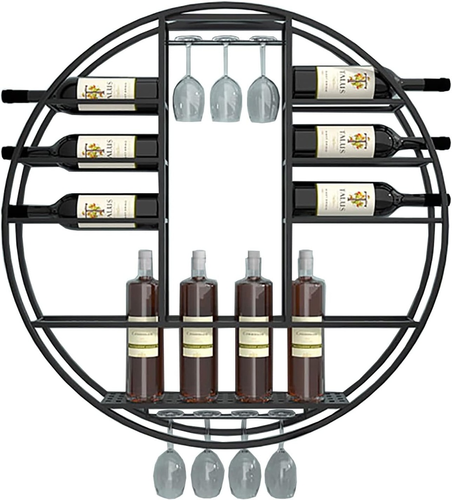 Wine Rack Display Stand Black Wall Mounted Wine Rack Round Wine Glass Goblet Holder, Metal Hanging Wine Holder Bar Wine Cellar Kitchen Counter Floating Storage Organizer Shelves ( Size : 90x11x90cm )