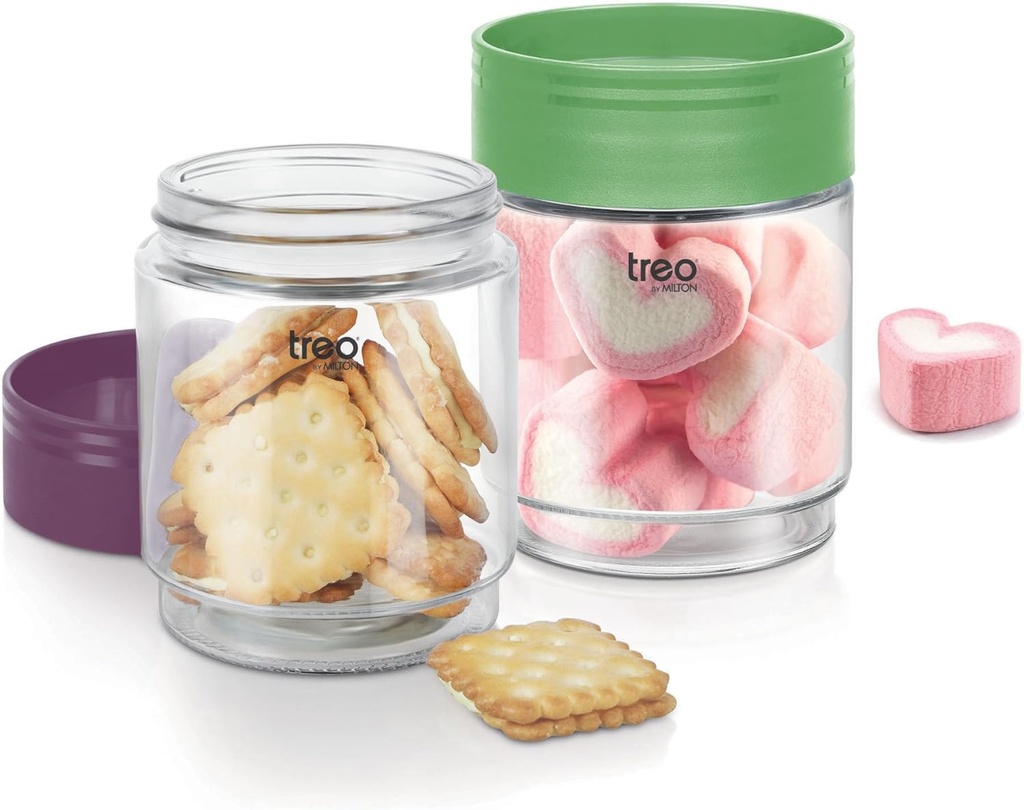 MILTON Treo One Up Glass Jar with Airtight Lid Kitchen Storage Containers,BPA Free,Glassy Storage Organizer,Multipurpose Dabba for Food,Spice,Cereals,Cookies,Dry Food, Set of 2,500ml each, Assorted