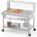 72QT Steam Table 9x8QT Electric Commercial Food Warmer 9-Pans with Acrylic Shield Stainless Steel Bain Marie Countertop with Lockable Wheels for Restaurants Buffets Party 1500W, 110V