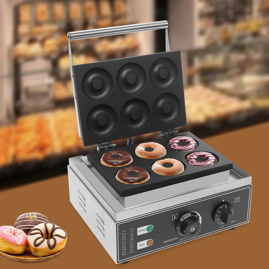 Commercial Electric Donut Machine 6 Holes Mini Doughnut Makers Donut Bread Making Machine Non-Stick Pan Waffle Machine Donuts Press Machine for Breakfast Snacks Desserts