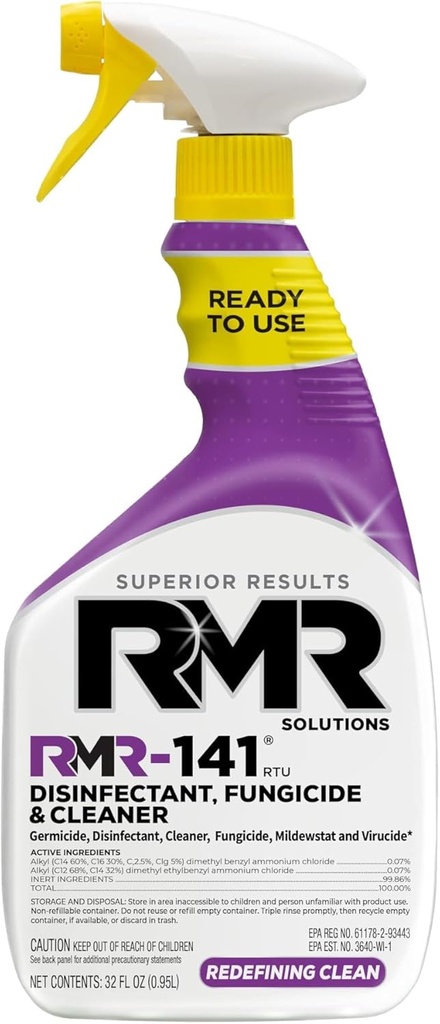 RMR-141 EPA Registered Mold and Mildew Killer, Eliminates Odors, Removes Mold, Mildew, Bacteria, and Viruses, 32-Ounce Bottle
