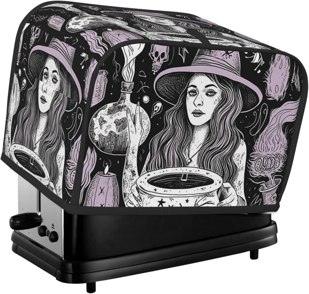 Magic Witch Witchcraft Bohemian Drawing 2 Slice Toaster Covers Dustproof Splash-Proof Bread Machine Cover Fingerprint Protectors Small Washable Kitchen Appliance Cover Universal Size