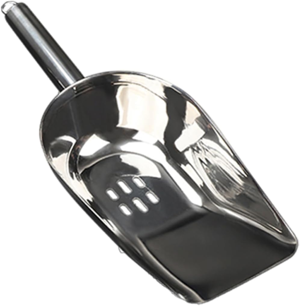 ABOOFAN 1pc Stainless Steel Ice Scoop with Handle Food-grade Ice Filter for Kitchen Bar Restaurant Dessert Shop Smooth Easy to Clean Prevents Overflow