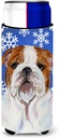 Bulldog English Winter Snowflakes Holiday Ultra Beverage Insulators for slim cans