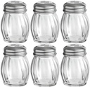 OCS Parts 3.5-Inch Glass Shakers with Chrome Plated Slotted Lids | 6-Pack | Grated Cheese, Chili and Red Pepper Shaker for Home Kitchens, Delis, Restauarants, and Pizza Parlors