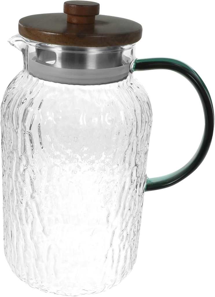 Capacity Hammered Glass Beverage Pitcher with Wooden Lid for Iced Tea Water Juice Cold Drinks Kitchen Water Container for Daily Use and Entertaining