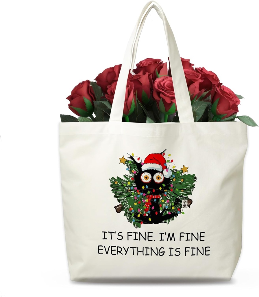 Christmas Canvas Tote Bag, Holiday Reusable Shoulder Bags, Xmas New Year Party Favors for Women Friends