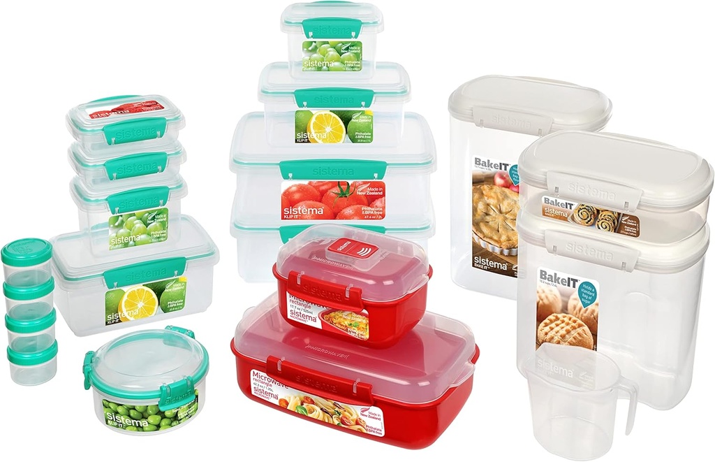 Sistema New Home Kitchen Storage & Organisation Gift Pack | 18 Containers | Lunch Boxes, Meal Prep Containers, Pantry Storage, Microwave Food Steamers & More | Recyclable with TerraCycle® | BPA-Free