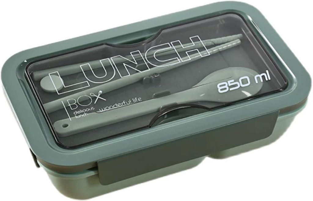 Bento Box Adult Lunch Container with Utensils, 2 Compartment Japanese Lunch Box for Men Women, 29 OZ/850 ML Leakproof Meal Prep Food Container Portable Lunchbox, BPA Free