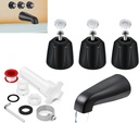 3 Pcs Matte Black Shower Knob and Bath Tub Spout Trim Kit Compatible with Price/Pfister Verve Tub Shower Faucet Handle Fit 1/2'', 3/4'' IPS Pipe Connection With 4 in 1 Tub Spout Adapter Assembly