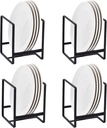 4 Pcs Plate Holders Organizer, Metal Drying Rack, Metal Dish Storage Dying Display Rack, Upright Dish Racks for Cabinet, Counter and Cupboard, Black