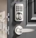 Keyless Entry Door Lock Deadbolt with Handle Set, Keypad Door Lock with Handle Smart Door Locks for Front Door with Set with Easy Installation, Auto Lock, Satin Nickel
