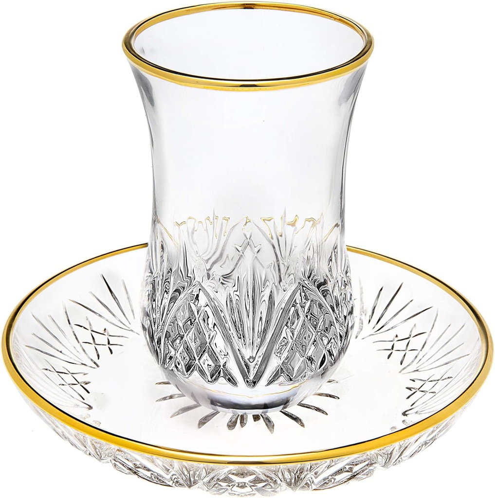 Godinger Dublin Crystal Kiddush Cup and Saucer with Gold Edge
