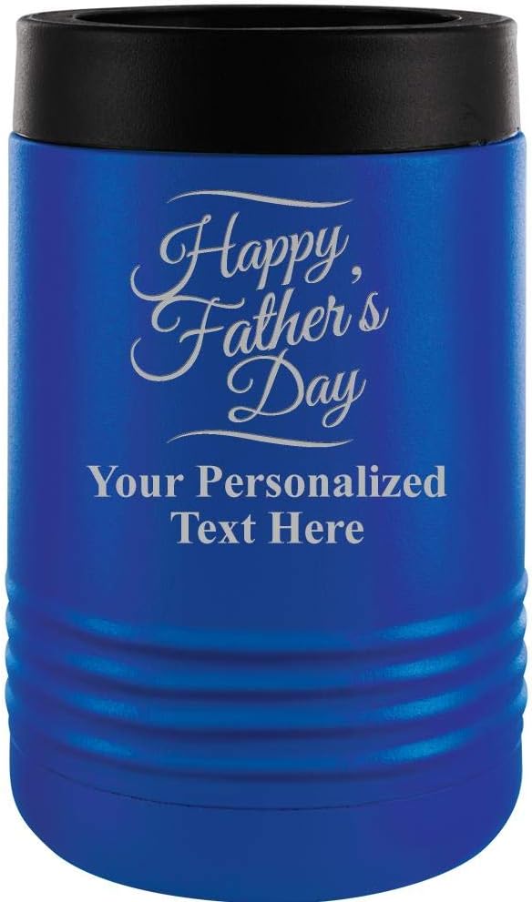 Custom Beverage Holder, 12 oz Blue Personalized Happy Father's Day Insulated Can Cooler Prime