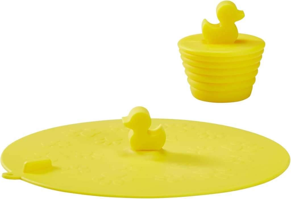 Yellow Duck Bath Tub Stopper Set - 2 Pack Universal Silicone Bath Plug Drain Covers for Bathroom Sink and Bathtub - Cute and Practical Bathtub Drain Stopper and Floor Drain Cover Combo