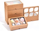 RomanticBaking 20 Pack Brown kraft paper 6 cupcake boxes with insert, 9 1/2 x 6 1/5 × 3 Pastry Box for Muffin,cookies,Chocolate covered strawberry boxes
