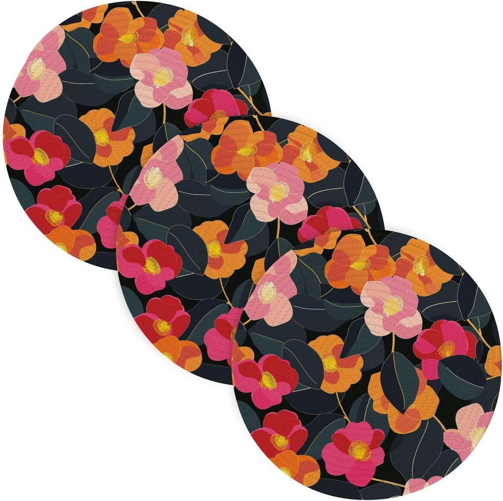 Matisse Style Fashion Camellia Flower 3 Pcs Nonslip Trivet for Crock Pot 15in Heat Resistant Mat Home Necessities
