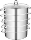 10 Inch Steamer Pot, 5-Tier Food Steam Pots with Lid, Stainless Steel Steamer Pot for Vegetable, Dumpling, Stock
