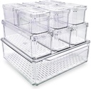 10-Pack Clear Fridge Organizer Bins with Lids & Drainage Holes, Stackable Container Set, BPA-Free Plastic Refrigerator Storage Containers for Food, Fruits, Vegetables, Meats (Multi-Purpose)