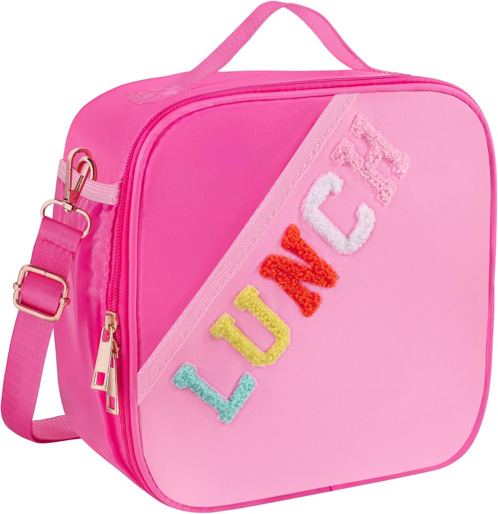 Lunch Bag Kids-Kids Insulated Lunch Bag with Adjustable Strap - Reusable Leakproof Lunch Box for Girls, Preppy School Lunch Tote for Travel, Picnic,School & Winter Camp