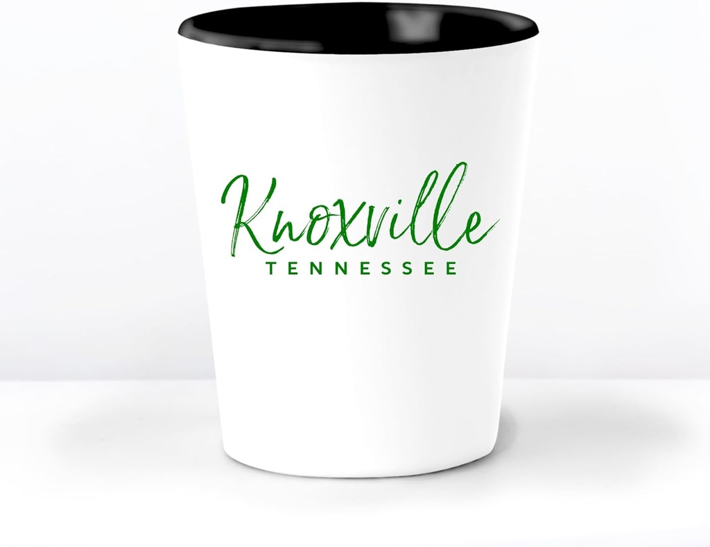 Knoxville TN Ceramic 1.5 Ounce Souvenir Shot Glass - White With Black Interior - Bachelor & Bachelorette Party Favors - Bridesmaid & Groomsmen Present - Tennessee Home Town Decoration