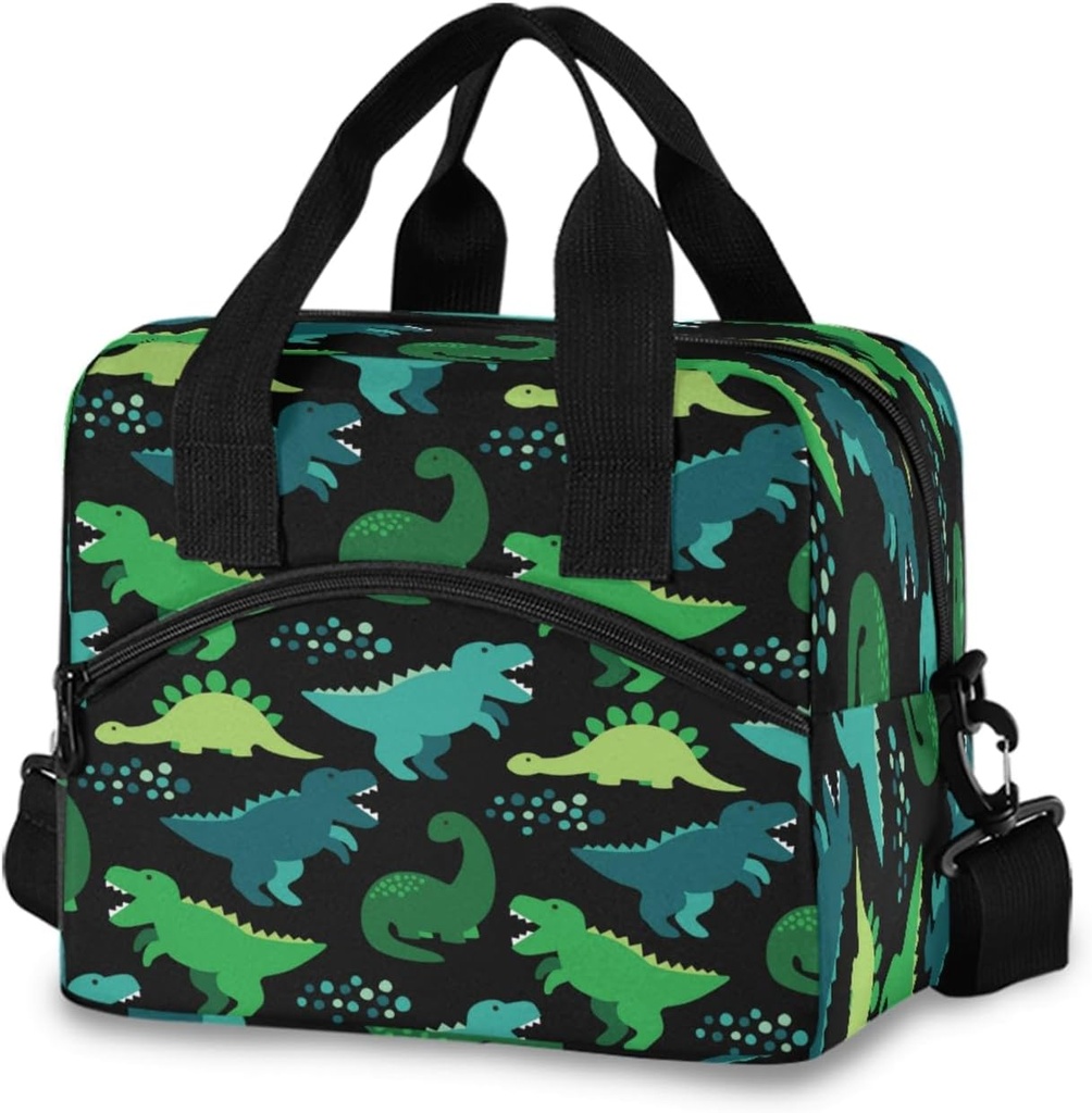 OREZI Green Diniosaur Lunch Bag for Boys Girls,Dinosaur Children Reusable Lunch Bags Lunch Box Container with Detachable Shoulder Strap,Insulated Lunch Coolers for School Work