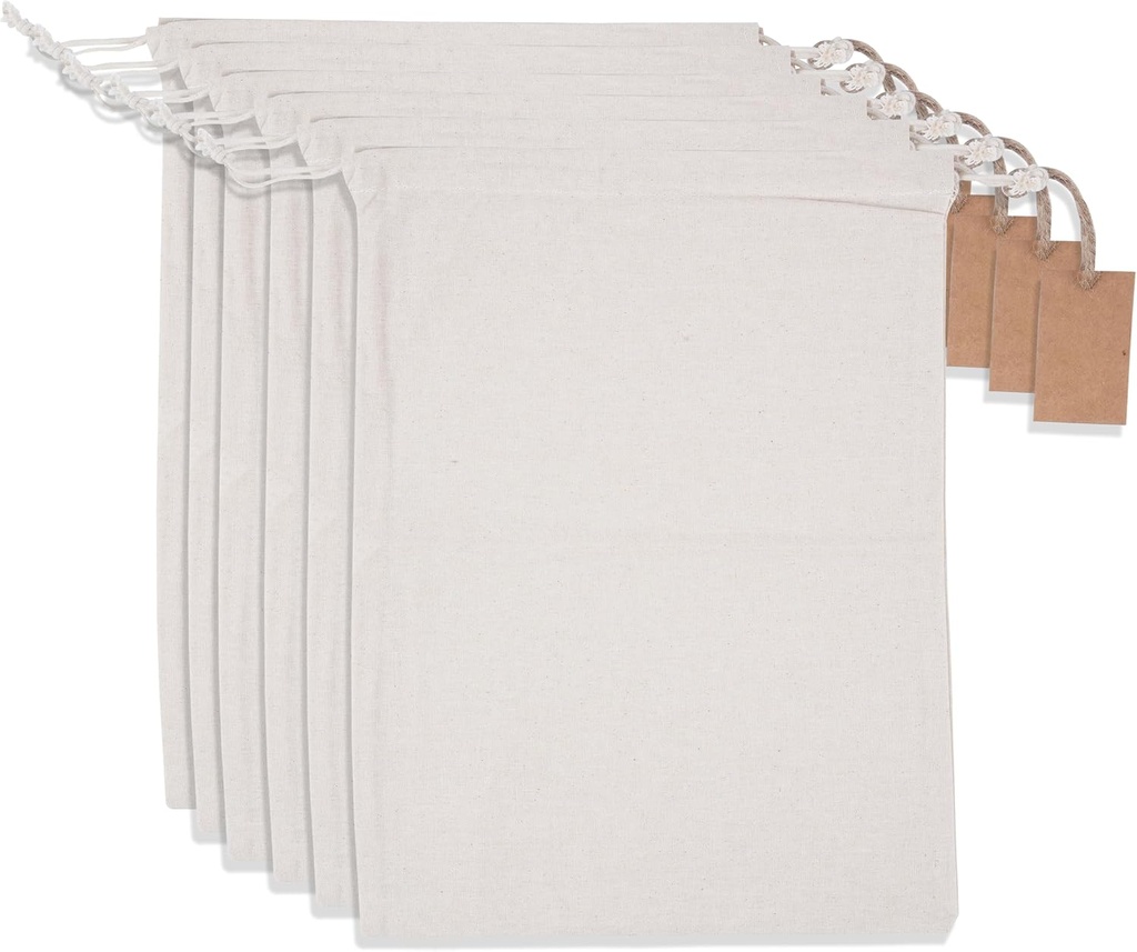 Marubhumi Cotton Storage Bags with Drawstrings X-Large 14x17 Multipurpose 6 Pcs Muslin Bulk Flour Sack Bags Food Produce Natural Potato Onion Bag