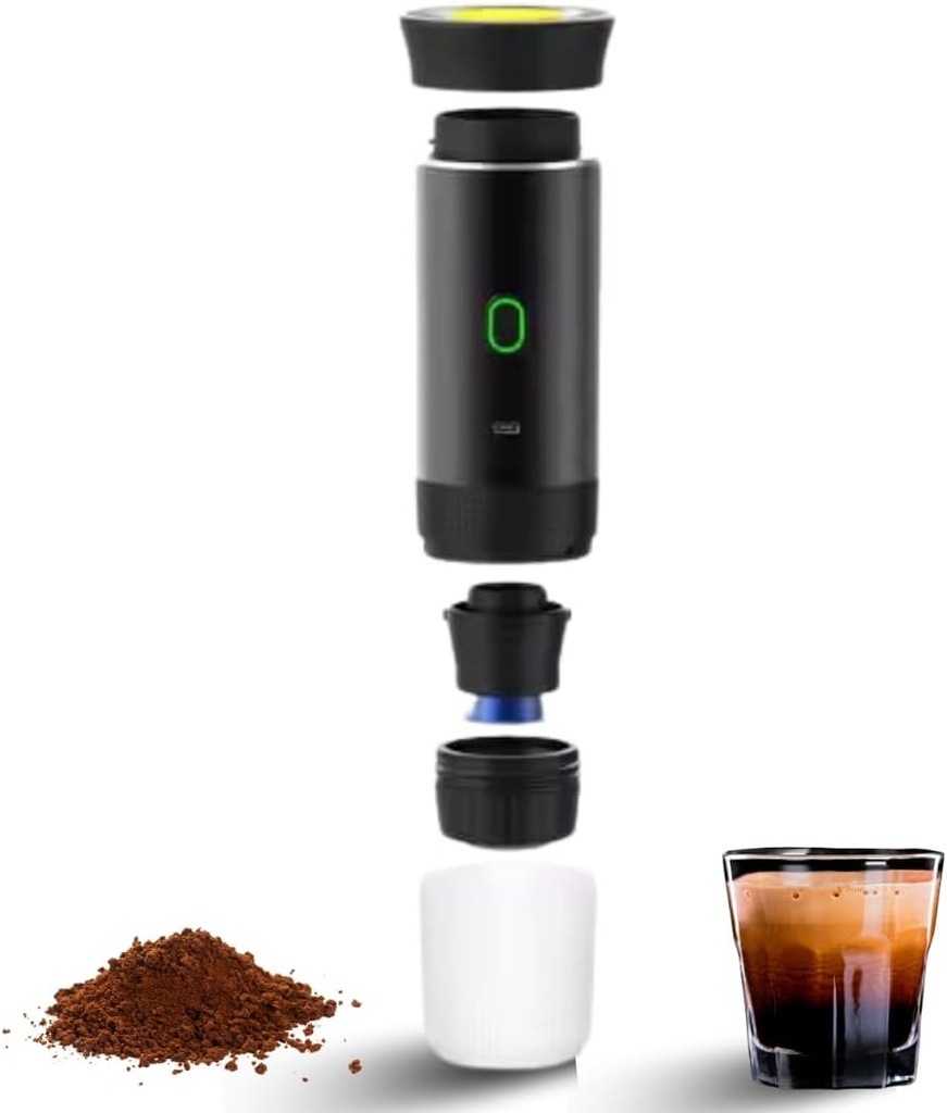 Portable Espresso Maker – Mini Travel Coffee Maker– Compact Portable Coffee Maker for Travel, Home, or Camping - USB-C 12V Powered, 15 Bar Pressure, 1560W