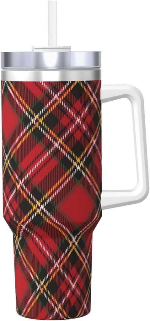 Christmas Irish Tartan Plaid 40 Oz Tumbler With Handle And Straw Lid, Insulated Reusable Stainless Steel Travel Mug Iced Tea Or Coffee, Smoothie And More