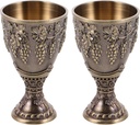 LOGOFUN 2pcs Vintage Embossed Grape Chalice Goblet Handmade Zinc Alloy Metal Wine Cups for Medieval Themed Parties