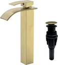 Tall Bathroom Vessel Faucet Champagne Bronze, Waterfall Tall Gold Bathroom Faucet Single Handle 1 Hole Lavatory Sink Bowl Mixer Tap with Sink Drain (Brushed Gold)