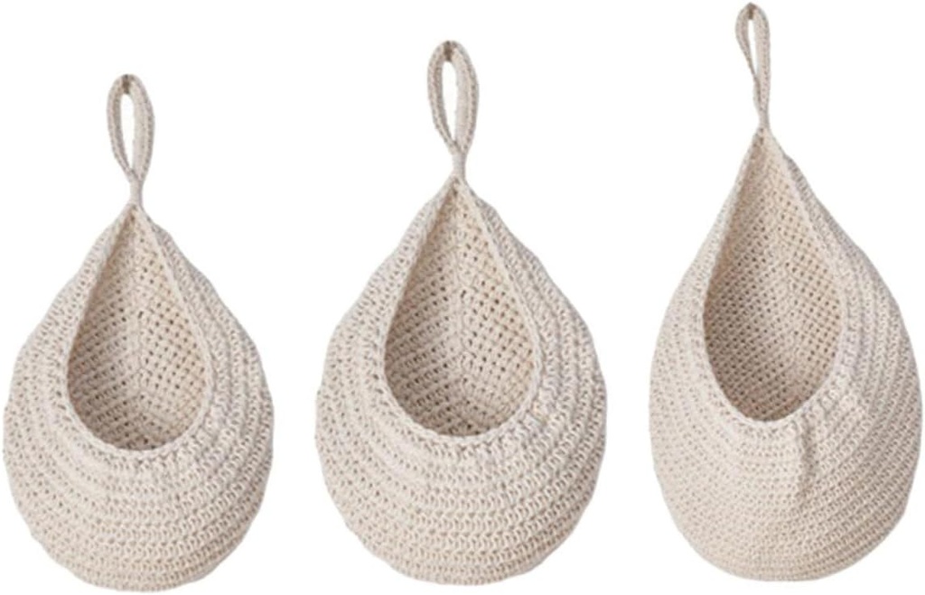 1set Teardrop Woven Hanging Storage Basket for Kitchen Bathroom and Living Room Lightweight Thread Design for Fruits Vegetables and Decorative Use