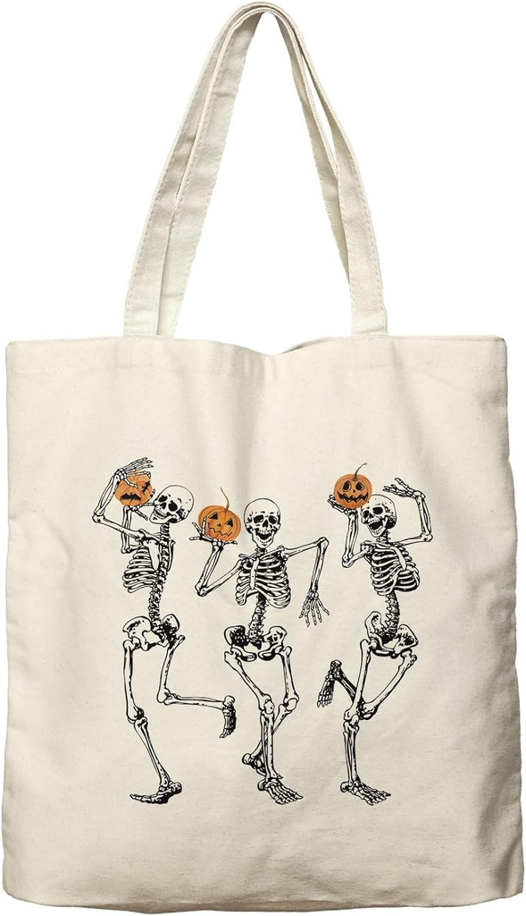 Dlzdn Halloween Skeleton Pumpkin Canvas Tote Bag For Women Aesthetic Shopping Grocery Bag Beach Bag Gifts for Women Teacher Bag Reusable Grocery Bag Thanksgiving Day Gift