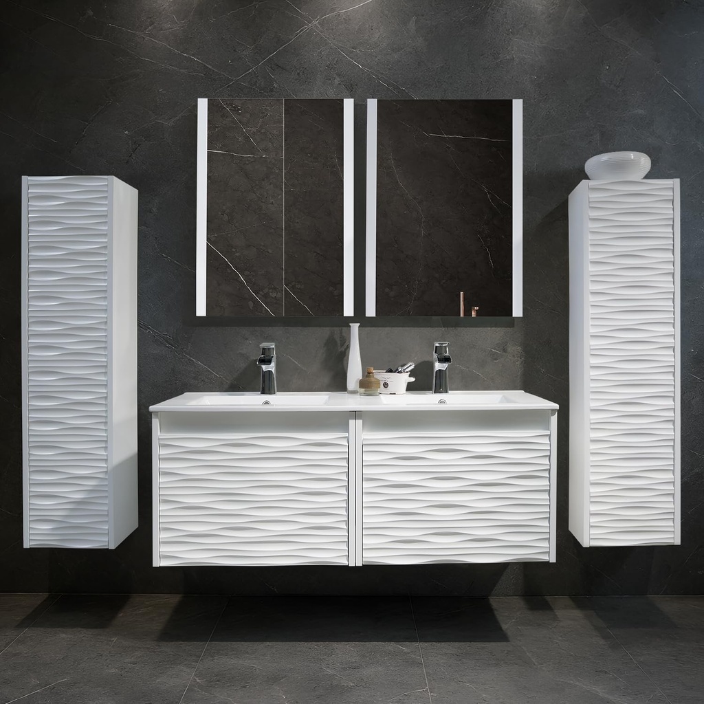 BLOSSOM 48 Inch White Bathroom Vanity with Sink, All Wood Floating Bathroom Vanity with Sink 48 Inch, Mirror, 12 Inch Side Cabinet