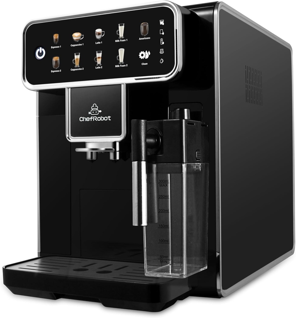 Fully Automatic Espresso Machine 12 Cup Coffee Maker One-Touch Cappuccino/Latte/Americano/Espresso with Self-Cleaning & Adjustable Grinder for Home/Office/Coffee Lovers/Busy Workers/Small Cafés