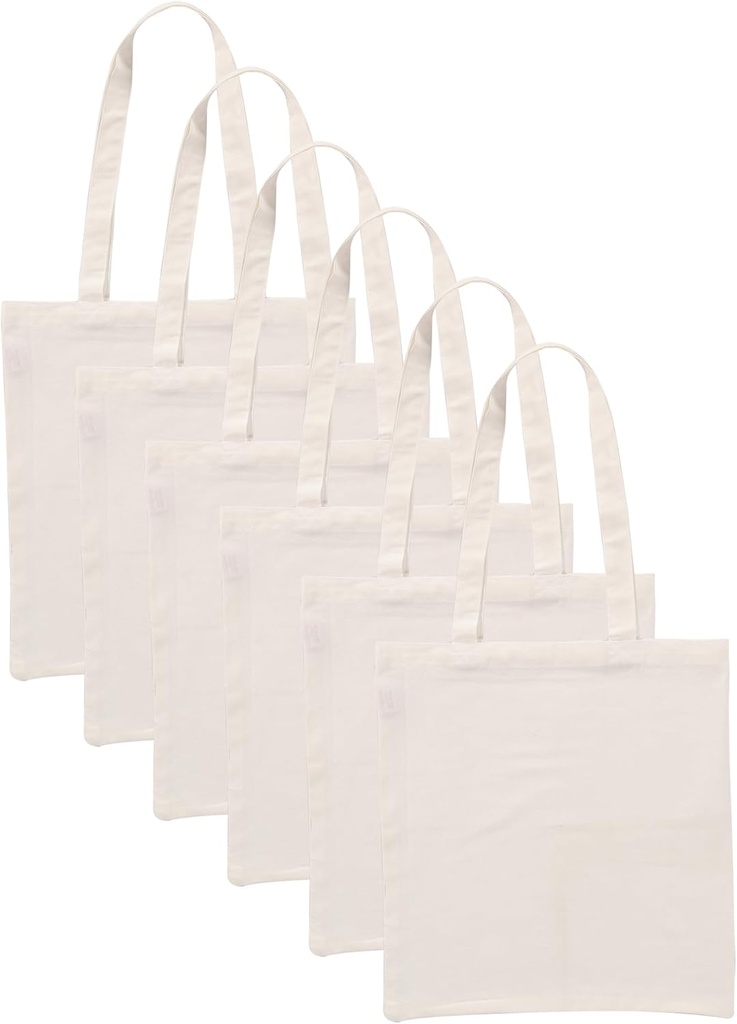 Popular Handicrafts 6 Pack Economical 15"x16" Cotton Tote Bag, Lightweight Reusable Grocery Shopping Cloth Bags Suitable for DIY Advertising Promotion Gift Activity Milky White