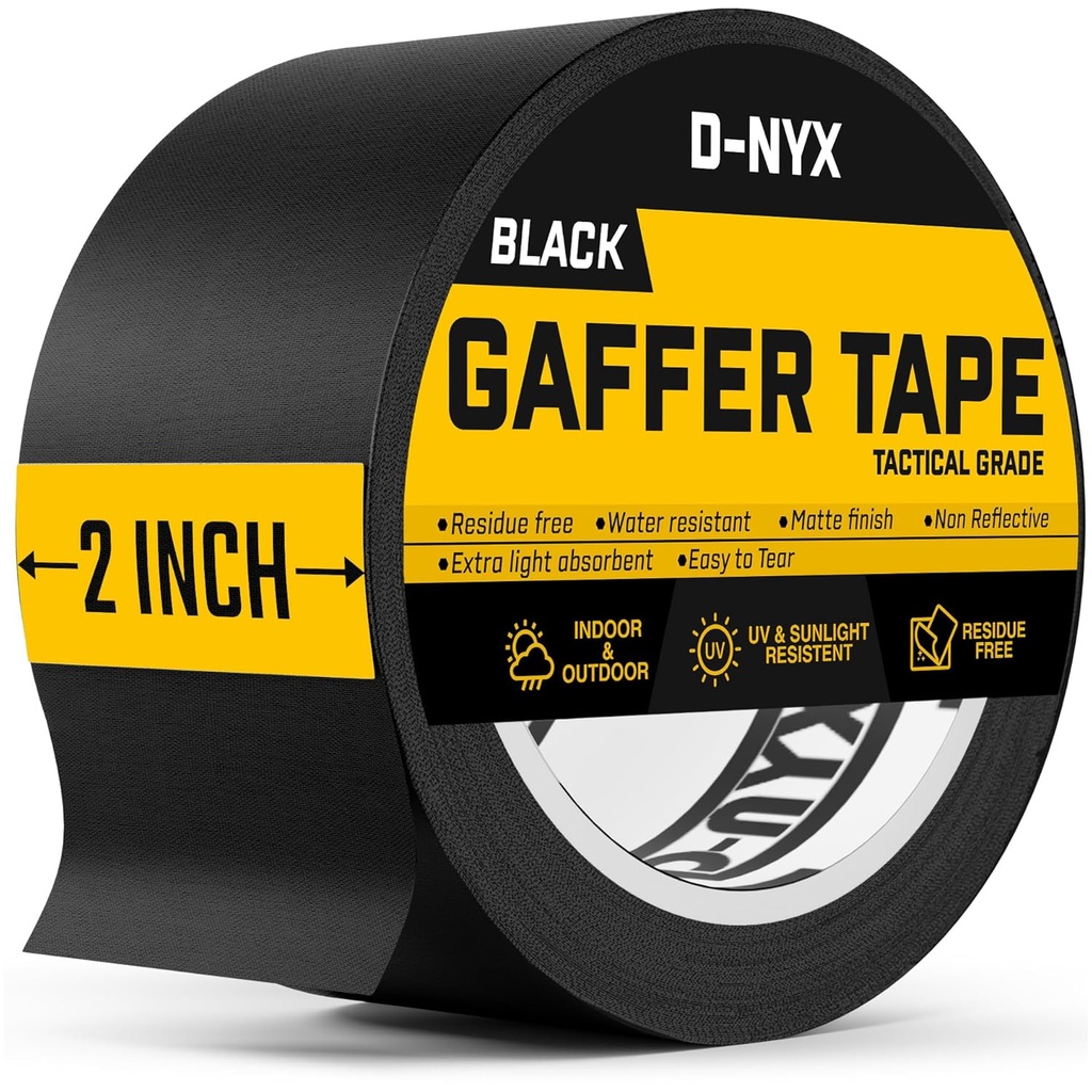 Gaffer Tape 2 Inch x 1 Pack Black Gaffing Tapes, Heavy Duty No Residue, Matte Finish, Non-Reflective, Multipurpose Premium Heavy Duty Black Frog Tape, Strong Fabric Floor Tape