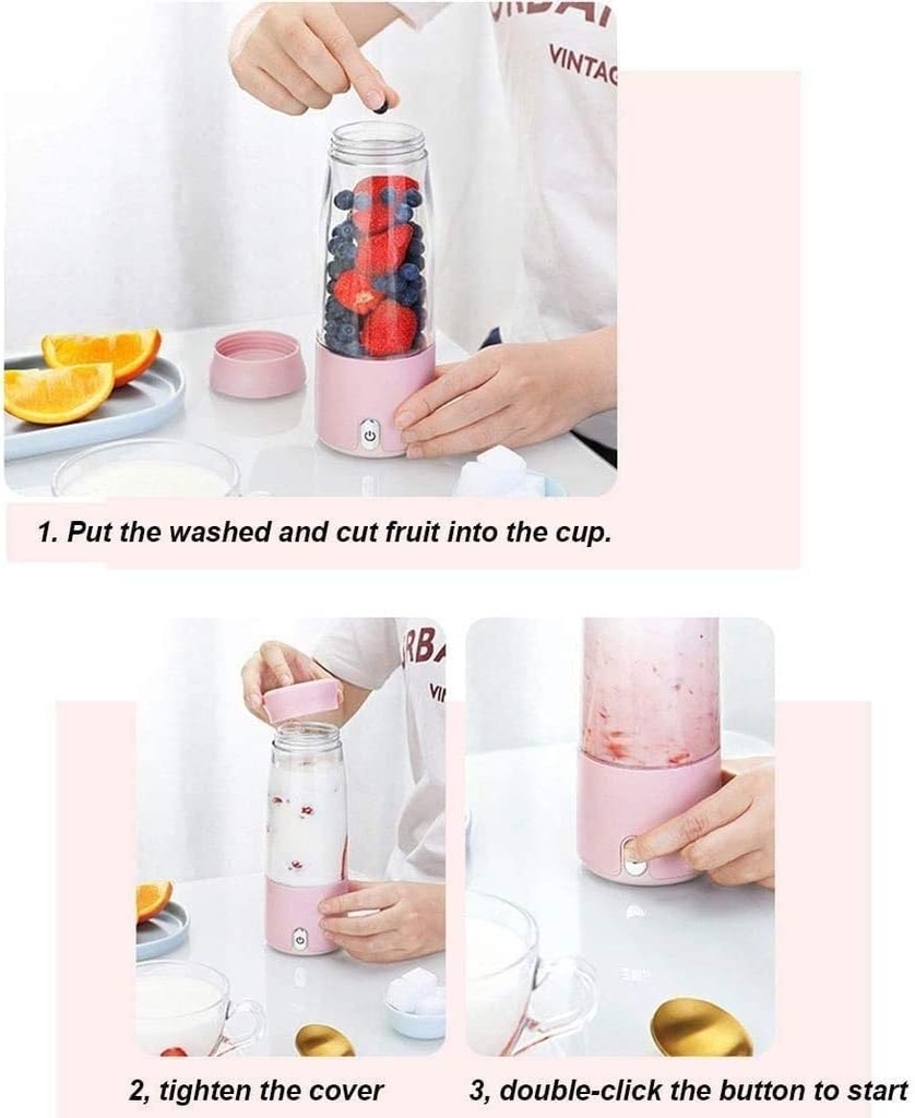 Juicer Machines,Easy To Clean,USB Charging Mixer Portable Electric Juicer Suitable, for Fruits And Vegtables (Pink)