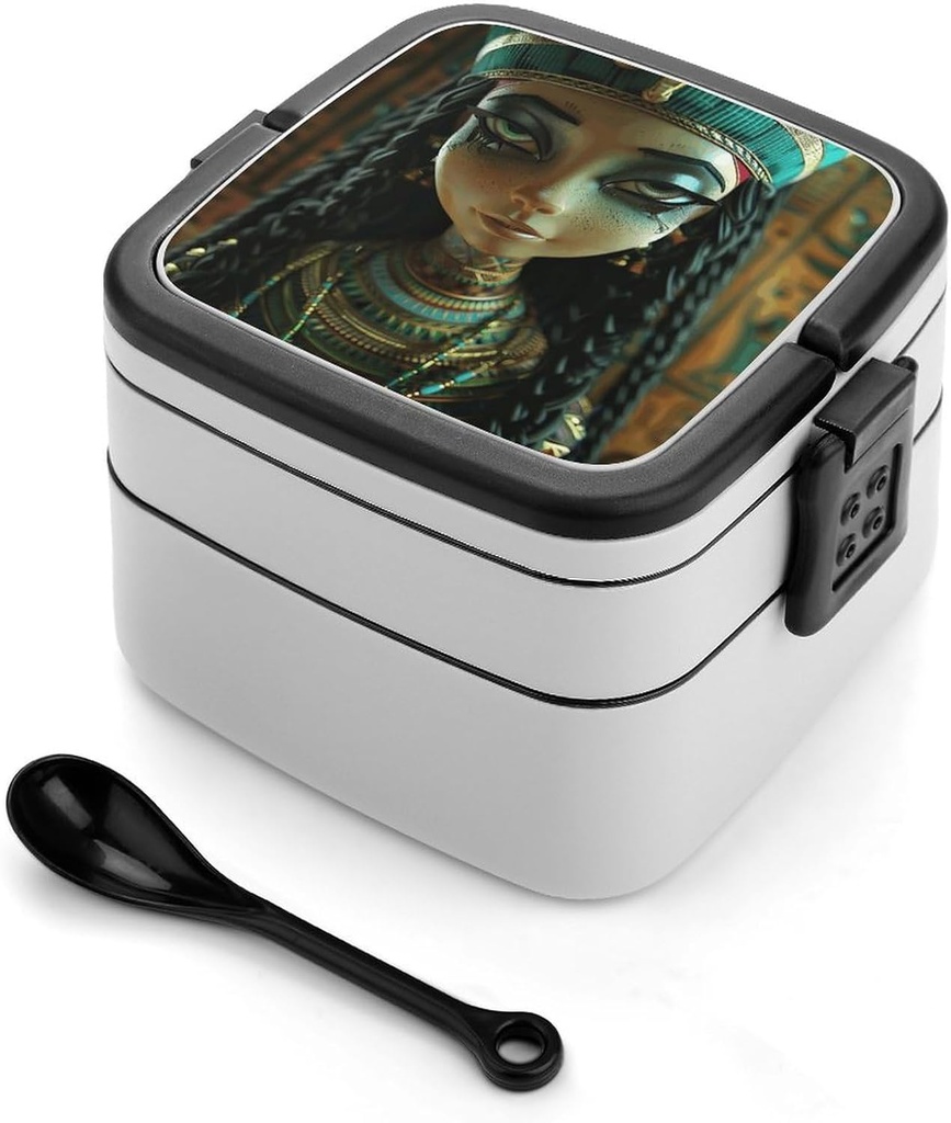Blur Lighting Style Bento Box Adult Lunch Box All-in-One Lunch Containers with Removable Compartments Double Layer Bento Lunch Box with Spoon And Handle Stackable Lunchbox