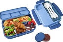 1.3L Bento Lunch Box with Cutlery and Sauce Box - Leak-Proof, Microwaveable, Easy-to-Clean - Ideal for Work and Meal Prep.